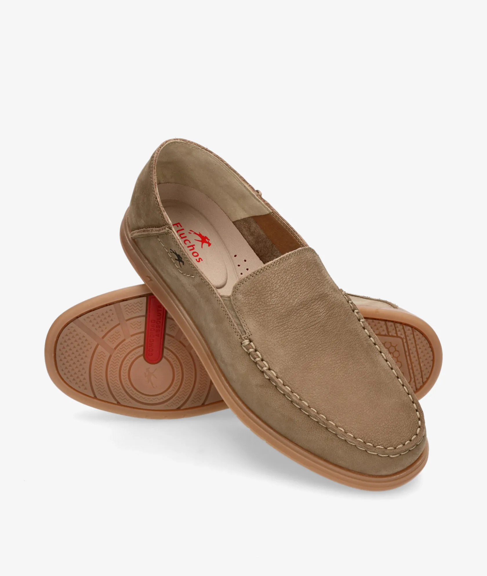Hombre Fluchos Mocasines F2193 en nobuck taupe
