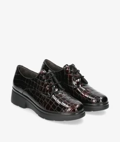 Mujer Pitillos Zapatos inglés 10057 en charol burdeos